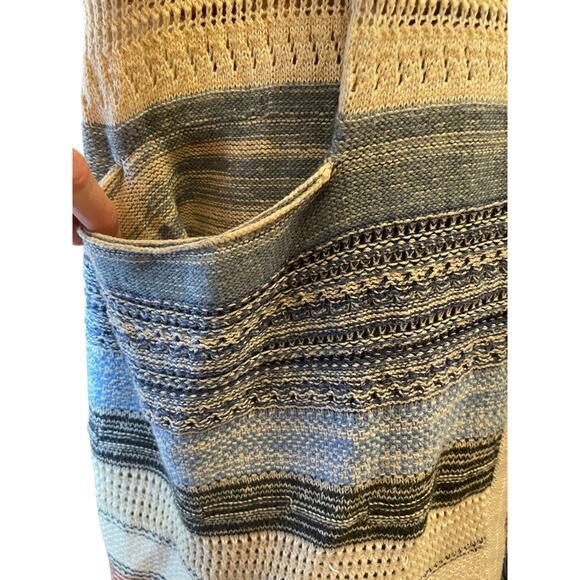 Liverpool Sleeveless Cardigan Sweater w/ Fringe Blue & Multi Color Medium, Large - Picture 8 of 12